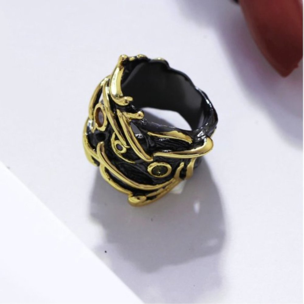 NEW Italian Jewelry Black Gold Ring - Picture 8 of 11